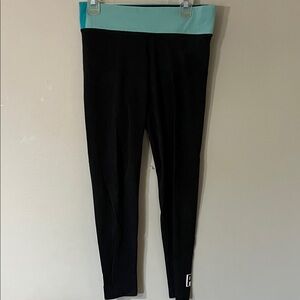 PINK Victoria's Secret Black Leggings with Aqua Waistband